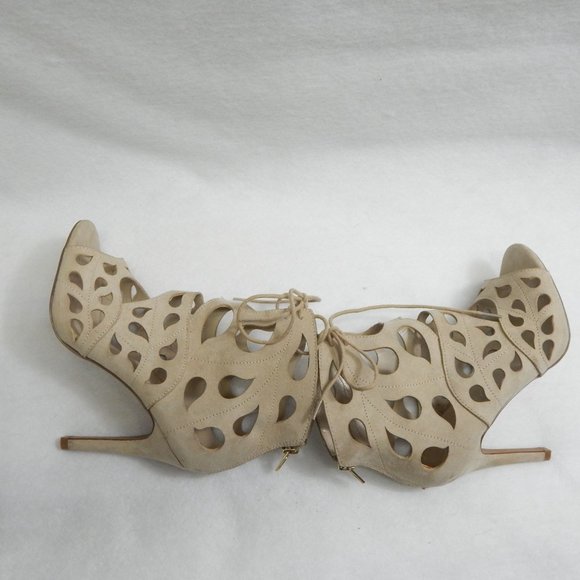 Aldo Womens Beige Suede Opened Toe Tie Up Stiletto Booties Size 8 - Picture 6 of 9